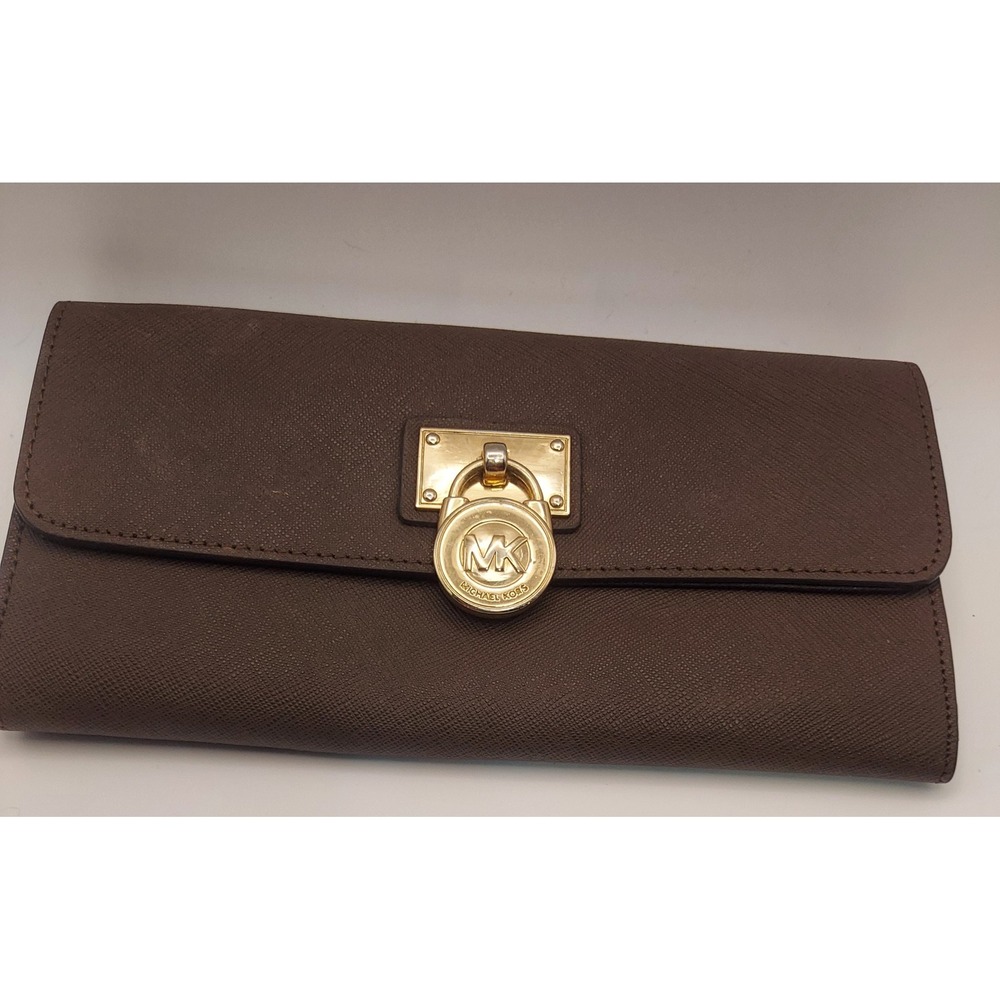 Michael Kors Wallet Brown Coated Canvas Gold Tone‎ Hardware Elegant